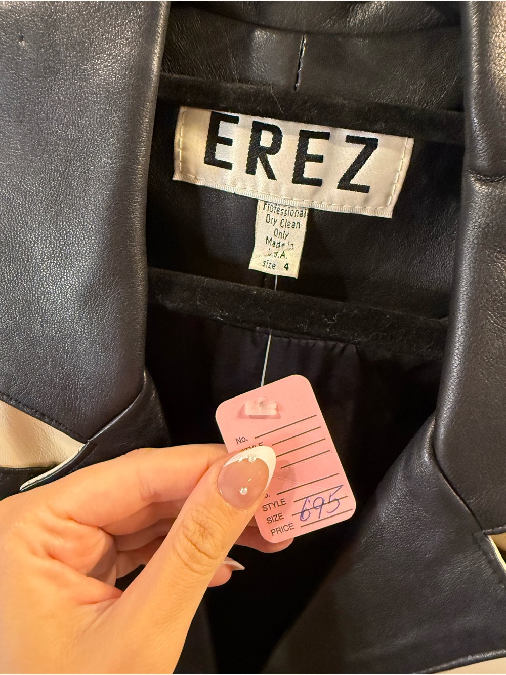 Erez Cream Genuine Leather Coat with Black Contrast Collar - Picture 2 of 3